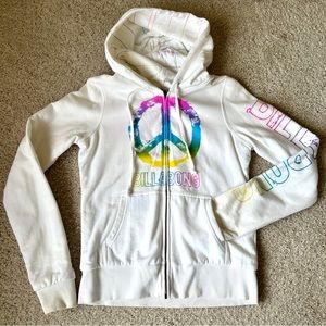 Billabong Reversible Zip Up Jacket Peace Colorful Hooded Sweatshirt Size Small